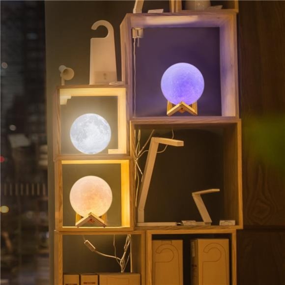 Moon Lamp, 16 Colors LED Night Light 3D Printing Moon Light with Stand & Remote - Picture 2 of 7